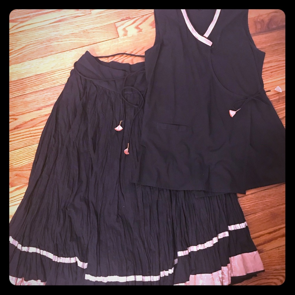 Anokhi wrap top/ skirt set with velvet trim. NWT.